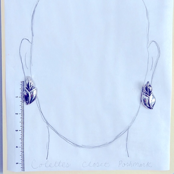 925 Silver Heart Flower Floral Leaf Abstract Art Statement Earrings VTG Jewelry - Picture 3 of 8